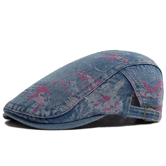 Wholesale Fashion printed washed cotton denim beret, casual forward hat, sun visor wholesale