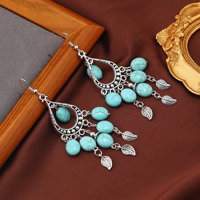 Wholesale Tassel turquoise earrings, retro ethnic style earrings, personalized temperament earrings