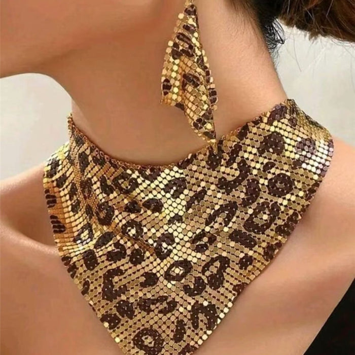 Wholesale Triangle scarf sequin silk scarf necklace set with exaggerated personality collarbone necklace earrings pendant