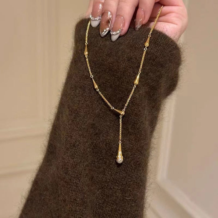 Wholesale New exquisite micro inlaid zircon water droplet pendant collarbone chain can be pulled, light luxury niche necklace with accessories