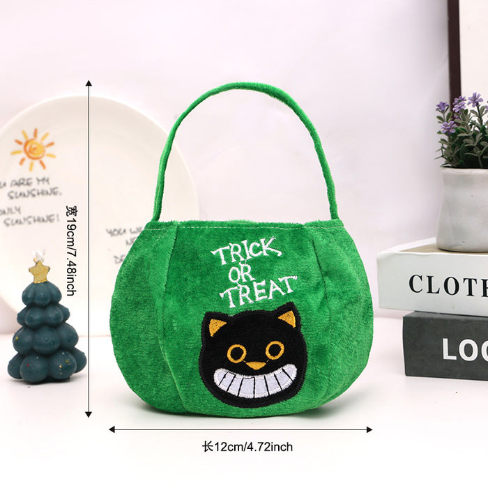 Wholesale Plush  Treat Handbags Green Black Cat Pumpkin Motif for Trick-or-Treat Gift