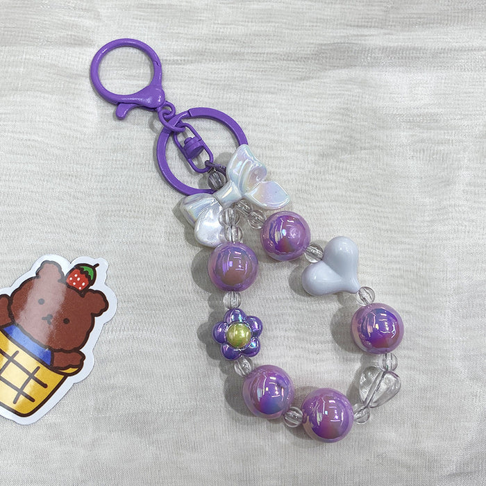 Wholesale White Metal Heart Beaded Keychain - Cute Bag Charm Decorative MOQ≥2