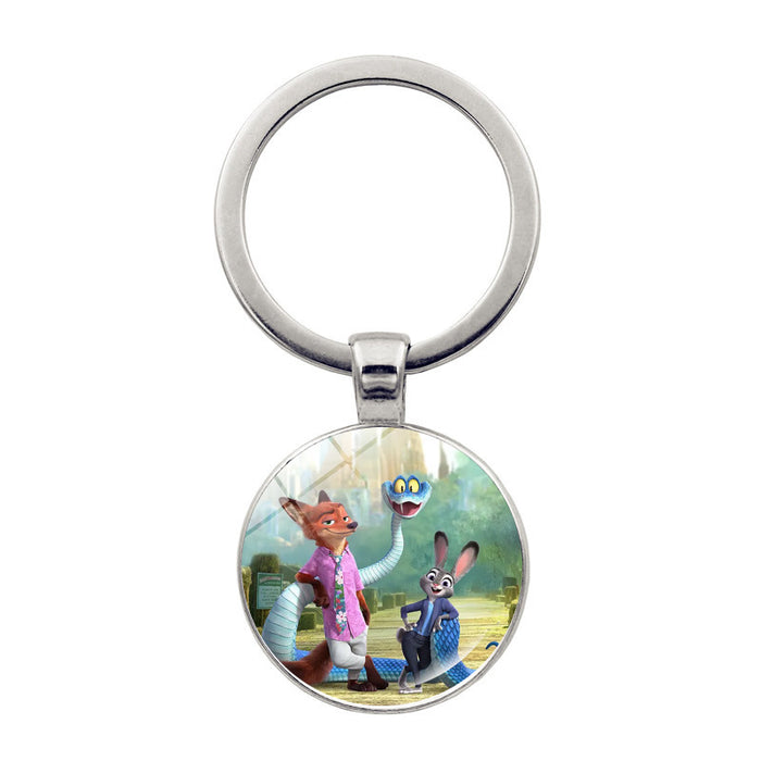 Wholesale Cute round cartoon pendant keychain made of glass