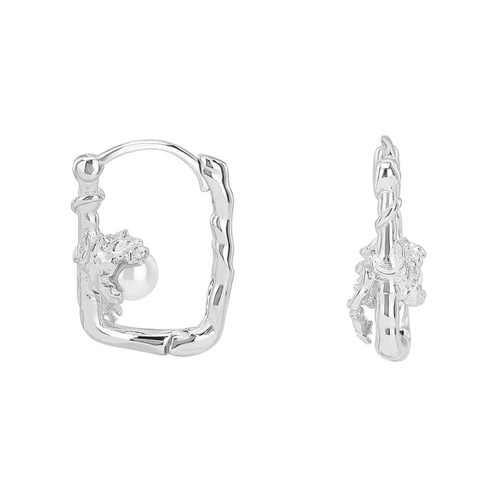 Wholesale Silver Asymmetrical Special-Shaped Texture Inlaid with Shell Beads Earrings