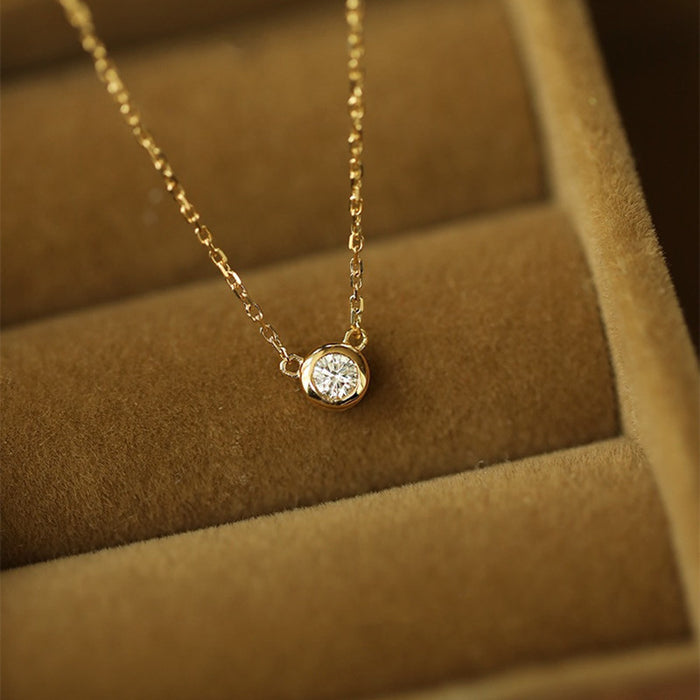 Wholesale Pure silver gold-plated single diamond necklace, collarbone chain, simple and high-end pendant