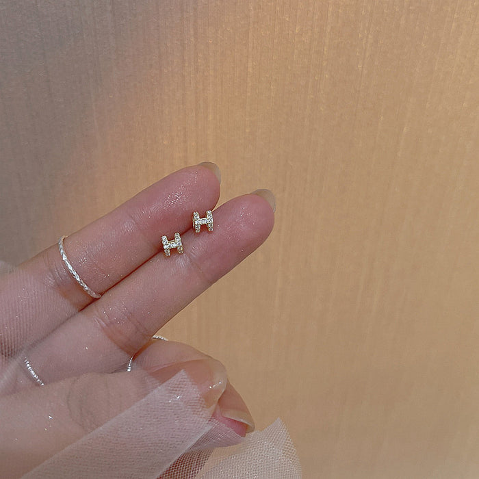 Wholesale Letters Diamond Copper Stud Earrings JDC-ES-MiJ001