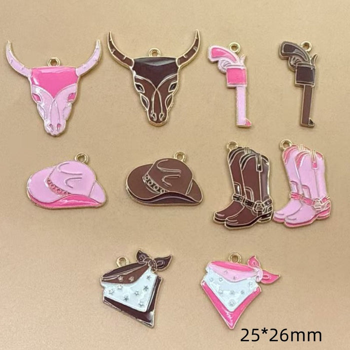 Wholesale 10pcs Western Cowboy Series Metal Drip Oil Hook Earrings,  Boots,  and Hat Earrings