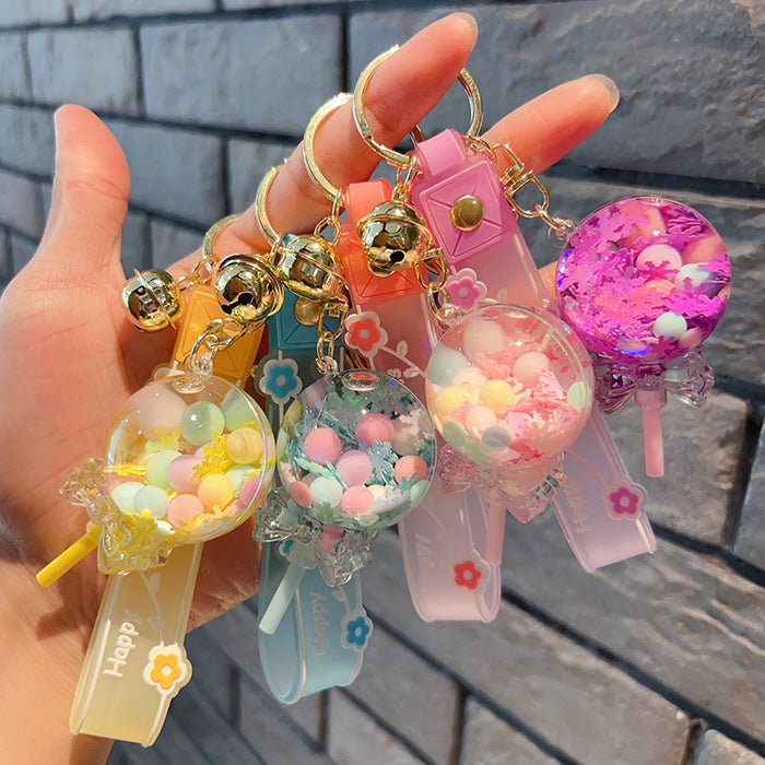 Wholesale jewelry small pendant cute lollipop bubble beads into the oil quicksand floating bottle keychain