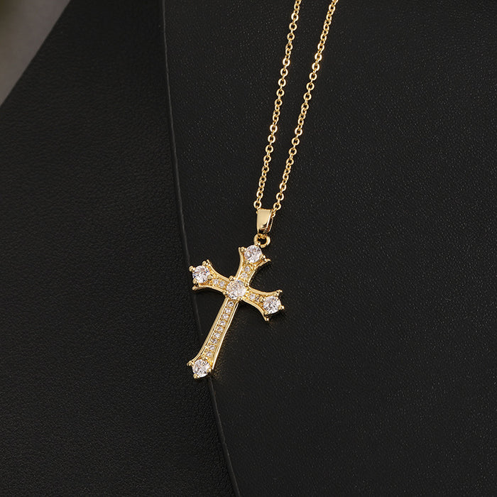 Wholesale Copper Inlaid Zircon Cross Pendant Necklace JDC-NE-ShangY035