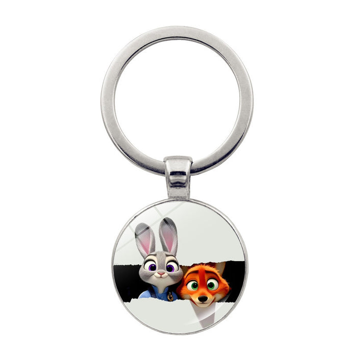 Wholesale Cute round cartoon pendant keychain made of glass