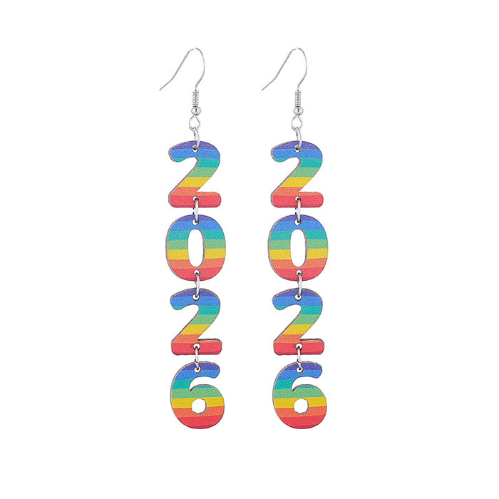Wholesale New Year Celebration Wooden Earrings Happy New Year Letter Splicing Earrings
