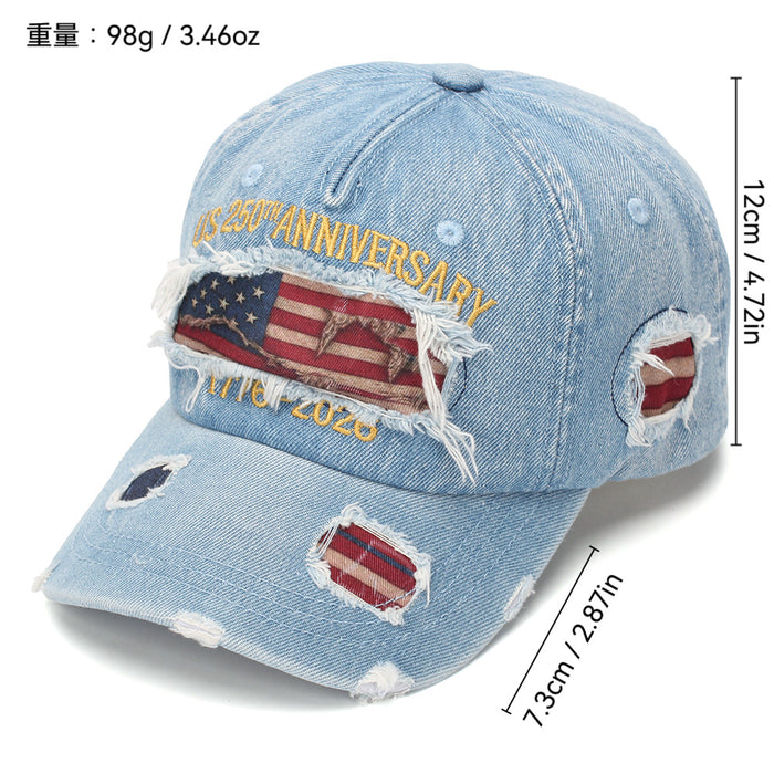 Wholesale USA Flag Embroidered Distressed Denim Baseball Cap - Patriotic Independence Day Gift Fashion Accessory
