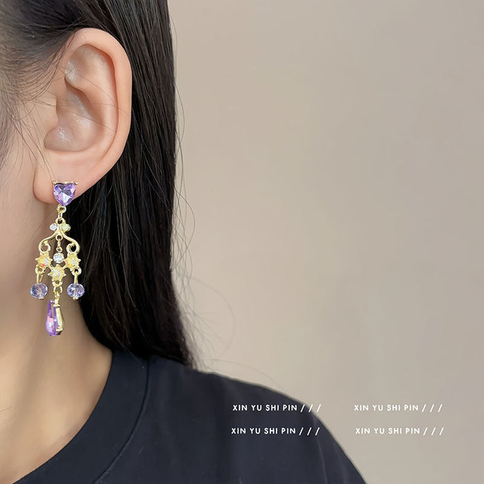 Wholesale Super immortal light luxury heart-shaped romantic tassel earrings with niche design, fashionable, simple, exquisite and versatile earrings