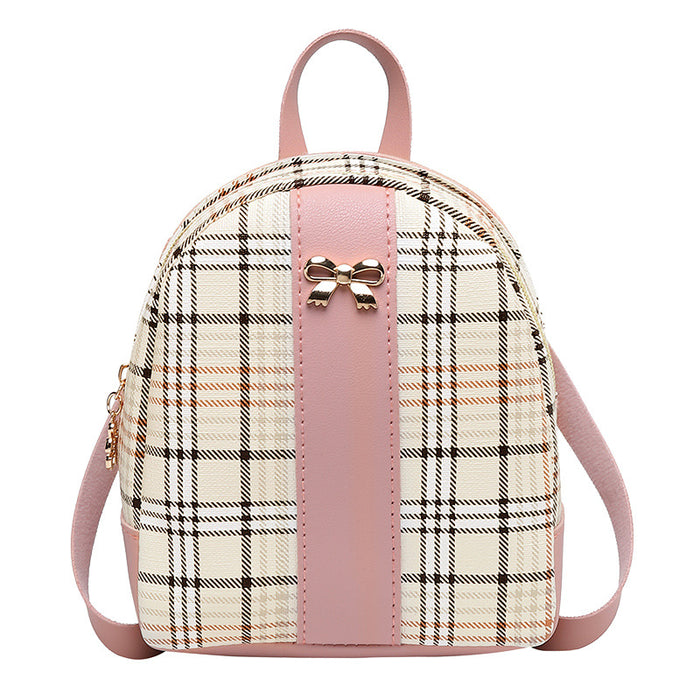 Wholesale Printed Checkered Backpack Summer and Autumn New Products Women's Bow Student Leisure Small Bag JDC-BP-JF001