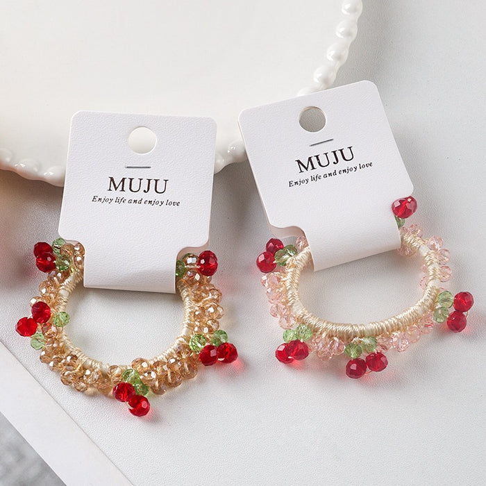 Wholesale Cherry Hair Band Beaded Crystal Hair Rope Headband Ponytail Rubber Band