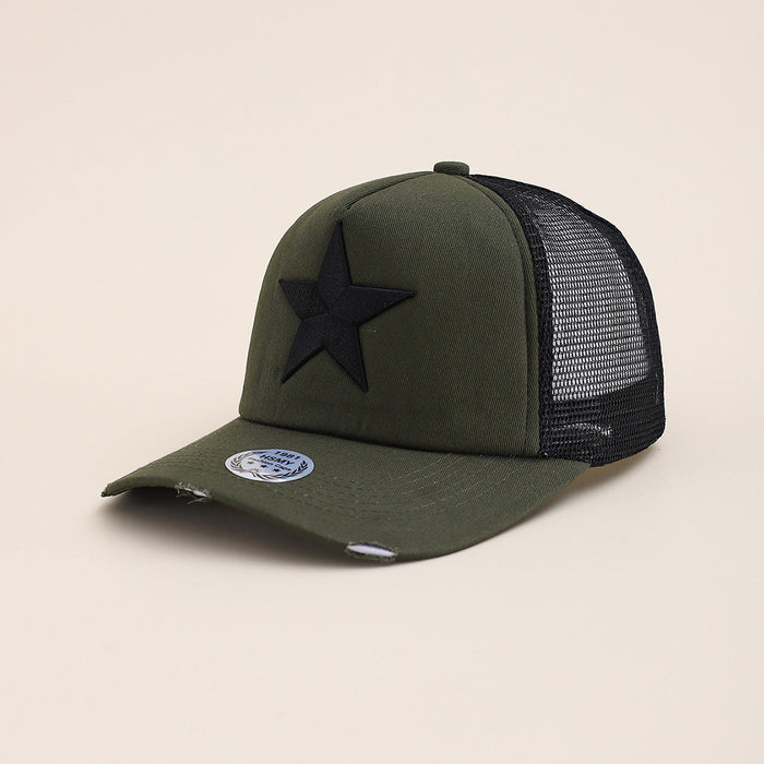 Wholesale Five-pointed star three-dimensional embroidery baseball cap outdoor sports sun protection breathable back mesh peaked cap