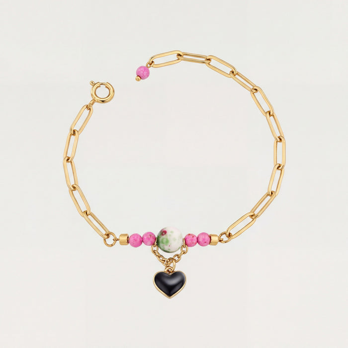 Wholesale Heart-shaped beaded stainless steel gold chain bracelet
