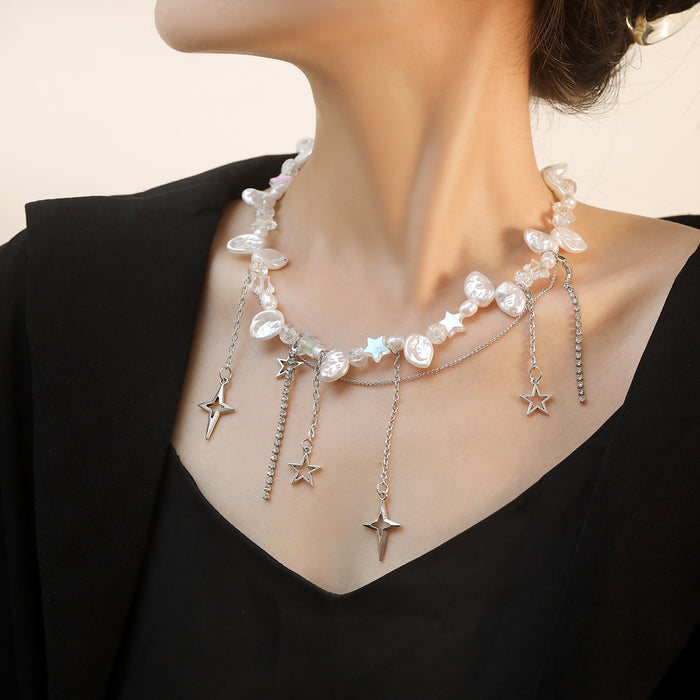 Wholesale Cross Star Diamond Imitation Pearl Necklace High-grade Clavicle Chain Necklace