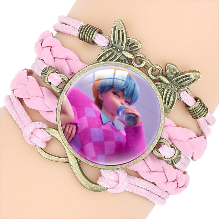 Wholesale KPOP Retro Butterfly Combination Cute Pink Multi-Layer Braided Girl Bracelet