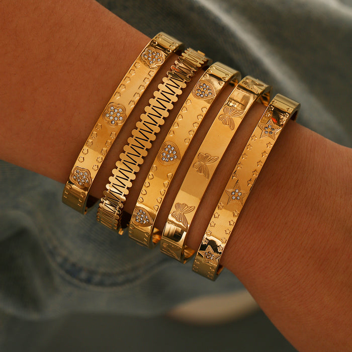 Wholesale Fashionable Classic Zircon Gold Bracelet Vintage Stacked Titanium Steel Bracelet Wholesale