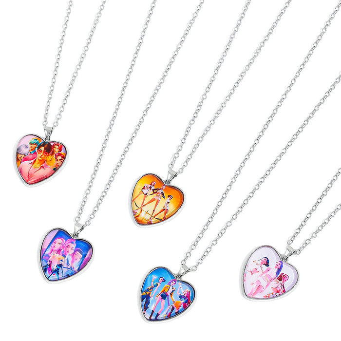 Wholesale Kpop Gemstone Colorful Heart Pendant Necklaces