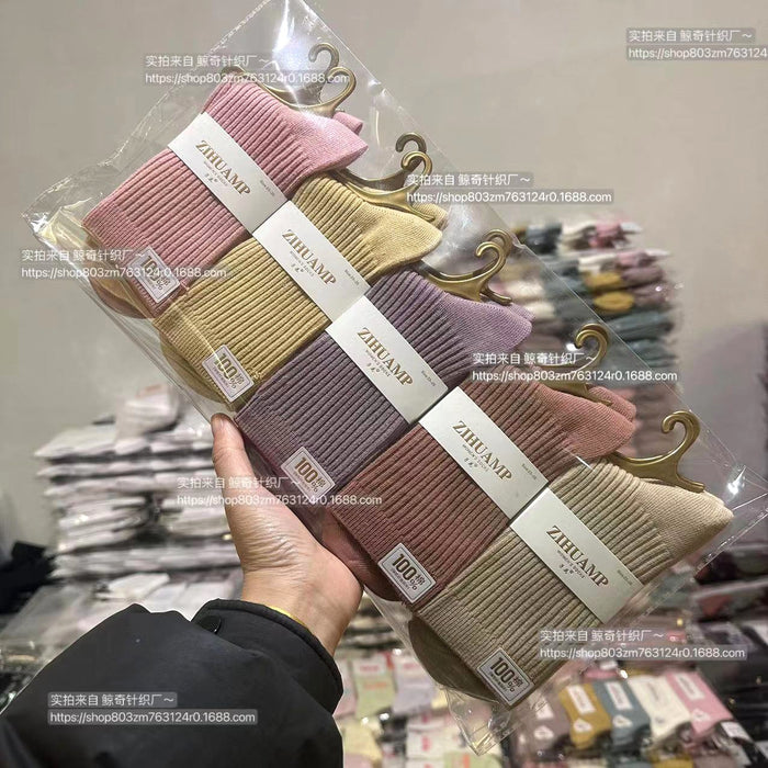 Wholesale Cotton socks for sweat absorption and odor prevention, mid tube socks with double needles and thick socks for warmth, long socks