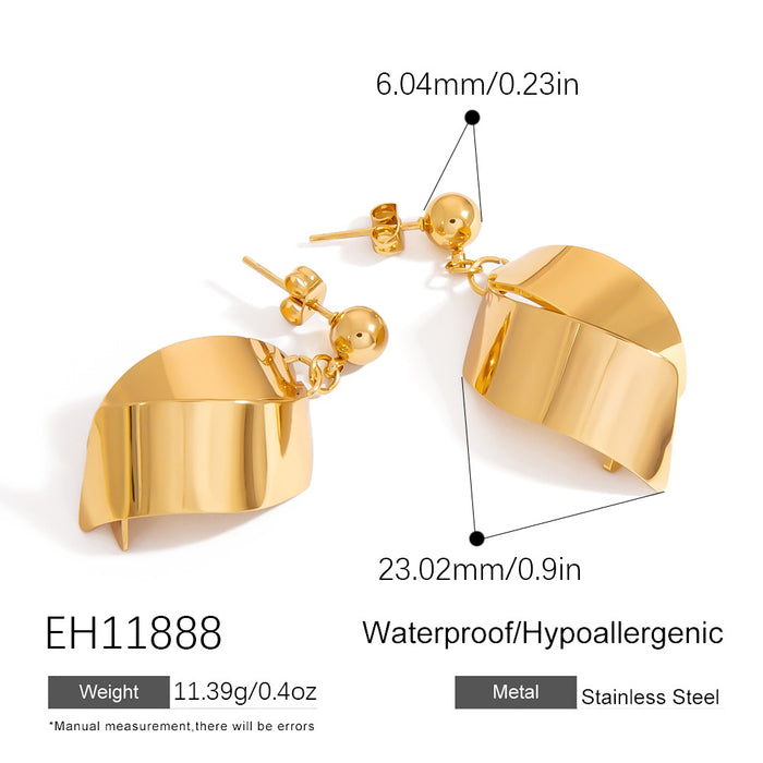 Wholesale Stainless Steel Earrings Asymmetrical Geometric Circle Earrings Workplace Accessible Luxury Pleated Semicircle Earrings with Diamonds