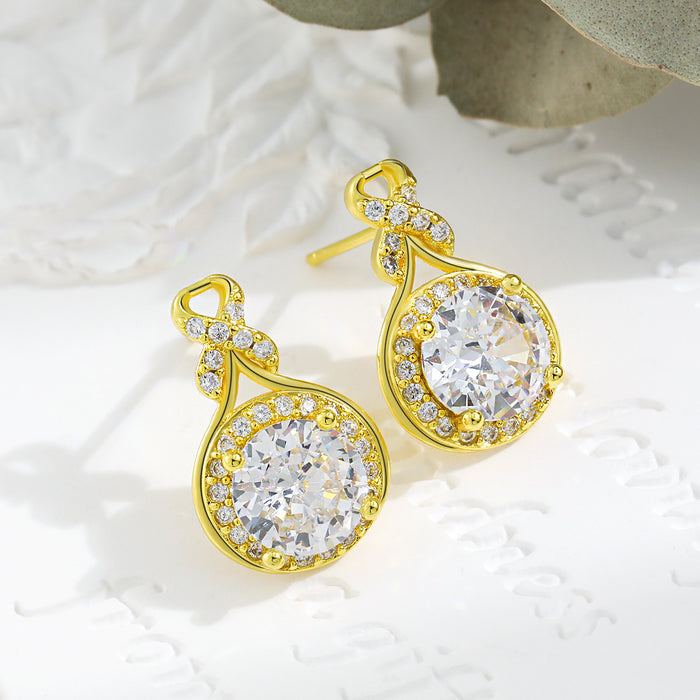 Wholesale Original Design: Light Luxury Waterdrop Set for Women with a High Grade Feeling, Gourd Round Bag Earrings