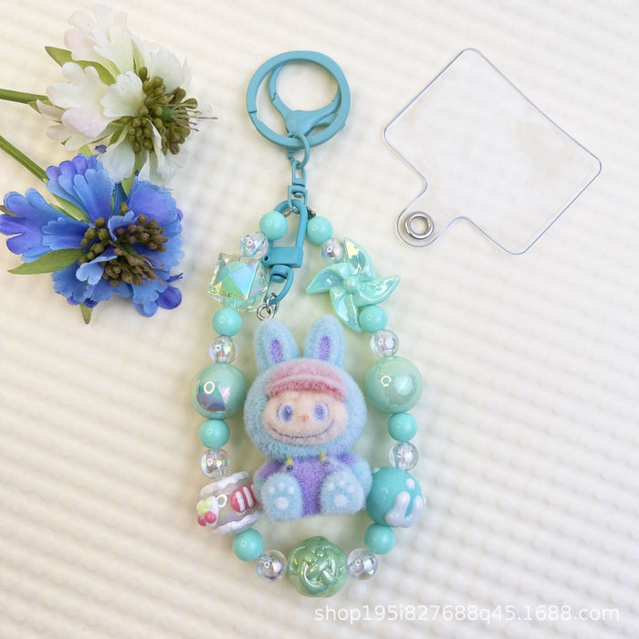 Wholesale Flocked kitten fun girly colorful beaded mobile phone chain keychain bag doll pendant accessories