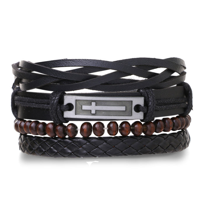 Wholesale Hollow Triangle Leather Men's Bracelet JDC-BT-HanShi005