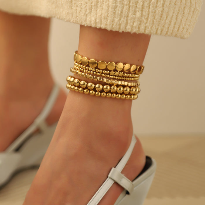 Wholesale Jewelry niche handmade alloy bead geometric stacking bracelet foot chain six piece set