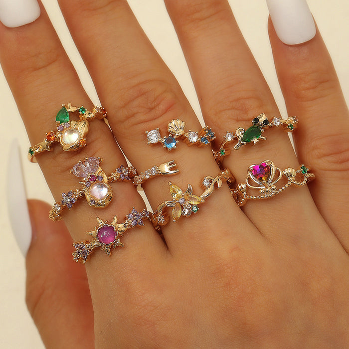 Wholesale Colorful zircon flower cartoon adjustable ring