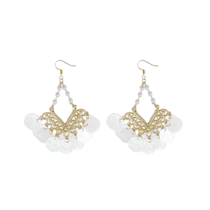 Wholesale Vintage shell pearl tassel earrings, exaggerated, luxurious, high-end, niche earrings