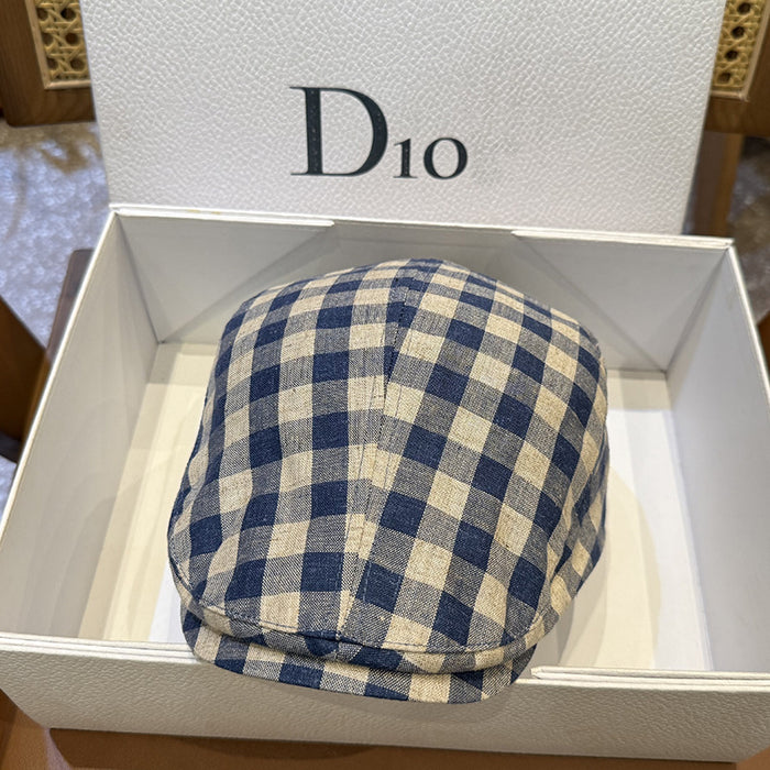 Wholesale Cotton and linen grid breathable forward hat casual duckbill hat retro fashion hat retro newsboy
