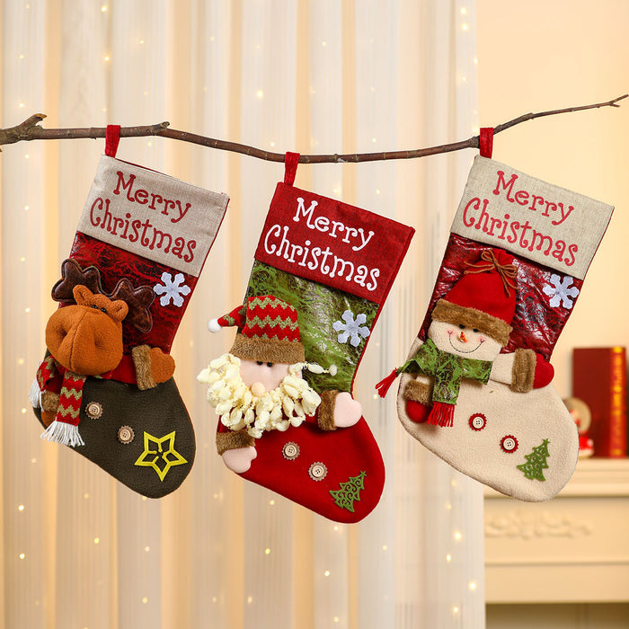 Wholesale linen button oversized Christmas stocking Christmas decorations  socks gift bag