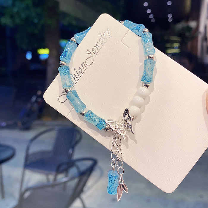 Wholesale Bamboo Butterfly Bracelet Blue Handmade Glass Beads