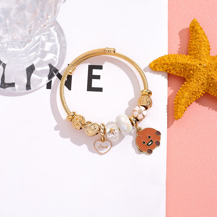 Wholesale Cute Cartoon Heart Stainless Steel Open Bangle for Men and Women