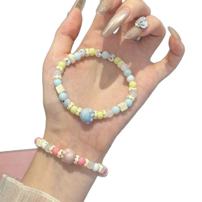 Wholesale Macaron bead bracelet, niche design, elastic bracelet, light luxury temperament, contrasting color accessories