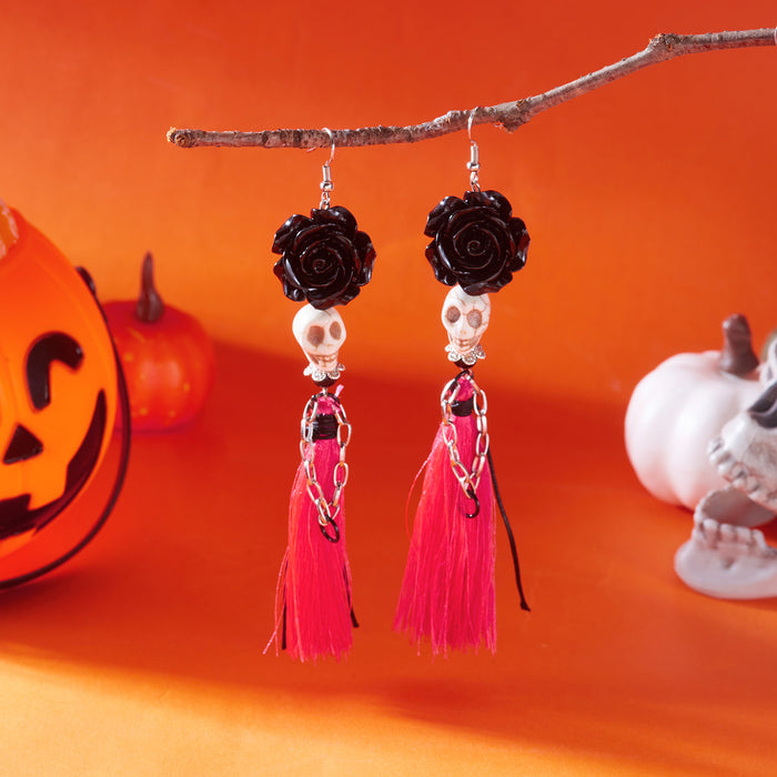 Wholesale  retro earrings for women hip-hop punk style skull funny skeleton colorful mesh ear hooks