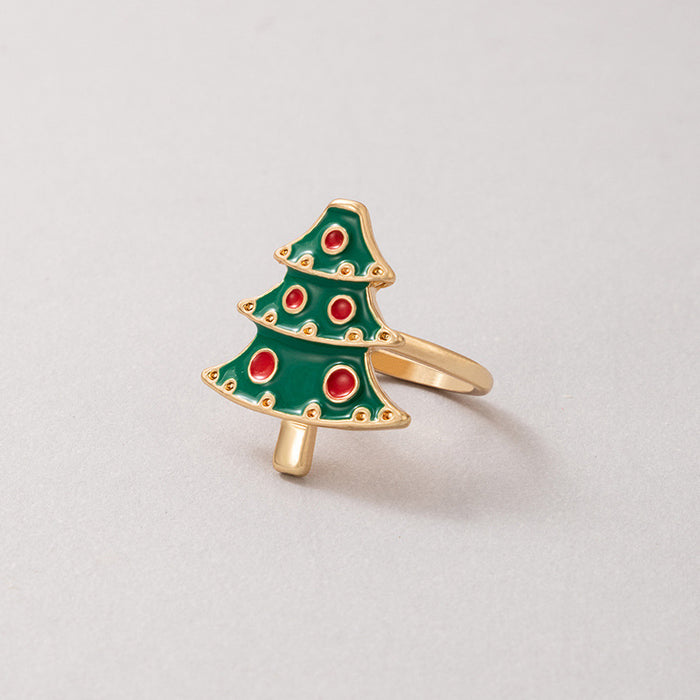 Wholesale Christmas Drip Oil Elk Santa Ring Alloy Jewelry Accessory Boutique Resale MOQ≥2