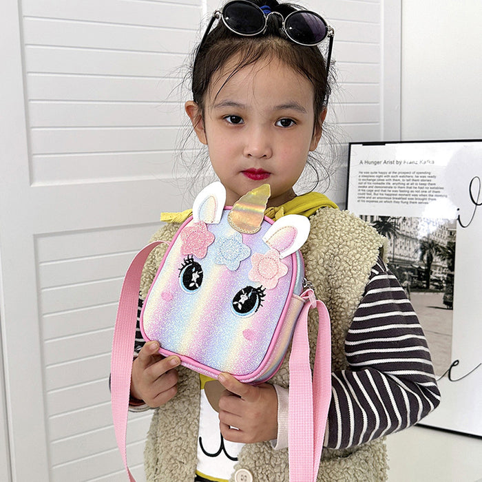 Wholesale Unicorn embroidered rainbow children's bag crossbody bag baby girl small schoolbag shoulder bag