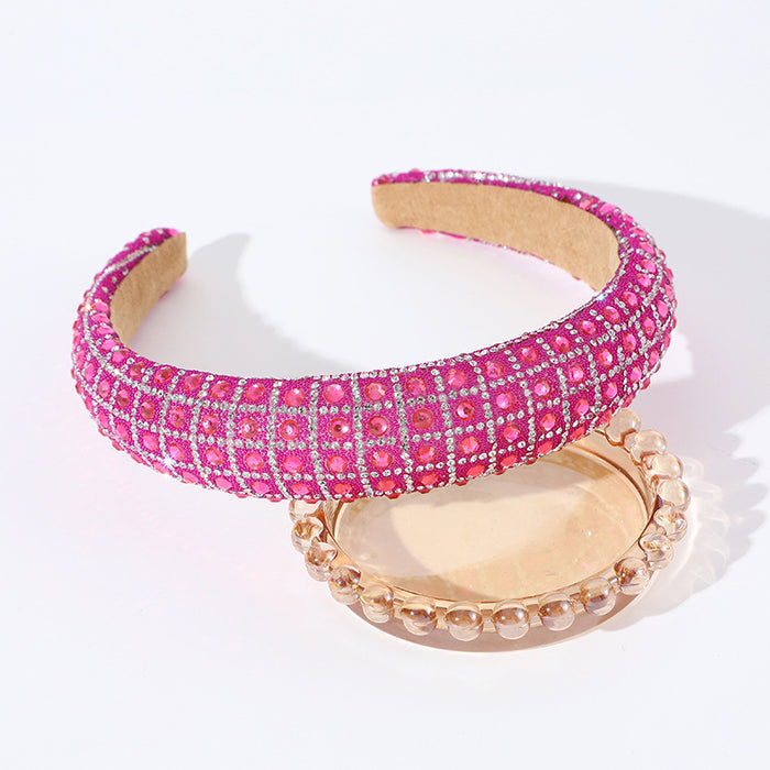 Wholesale New all-inclusive solid color plaid rhinestone headband full of diamonds simple and versatile temperament sponge headband hair pressing headdress