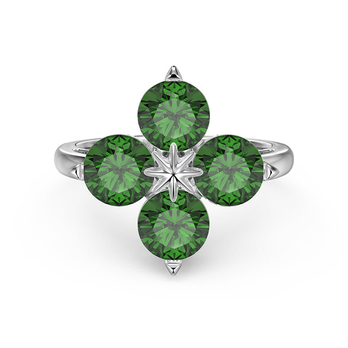 Wholesale Four-leaf Clover Zircon Inlaid Silver Ring JDC-RS-DiY003