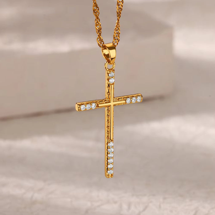 Wholesale Copper Micro-Paved Zircon Fashion Cross Pendant Women' s Necklace
