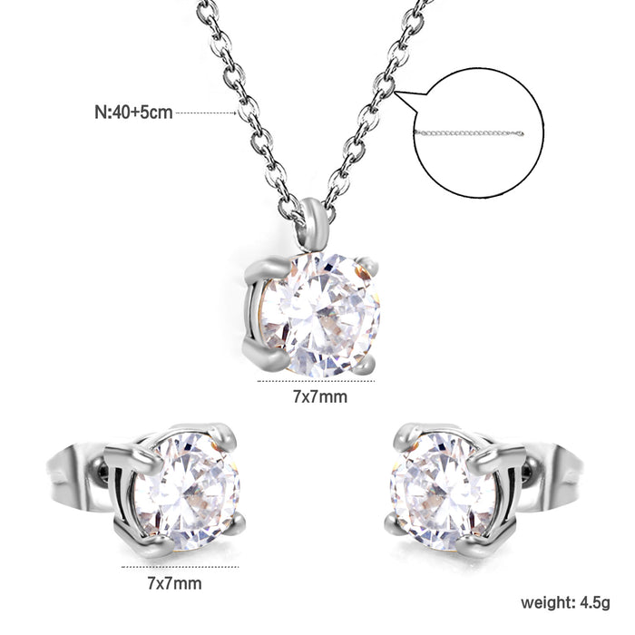 Wholesale White zirconium earrings necklace stainless steel drop-shaped geometric diamond jewelry