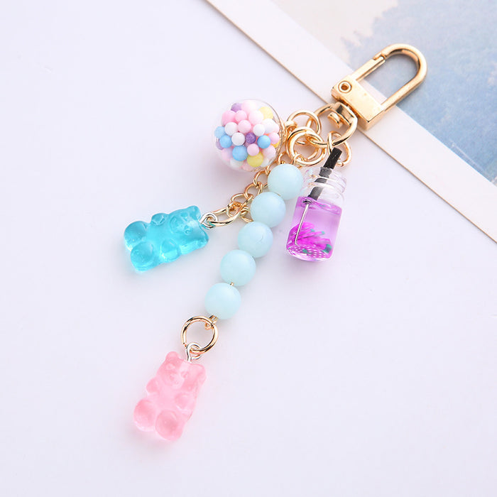 Wholesale Crystal Rainbow Candy Bear Keychain Cute Bag Charm Car Key Accessory for Youth