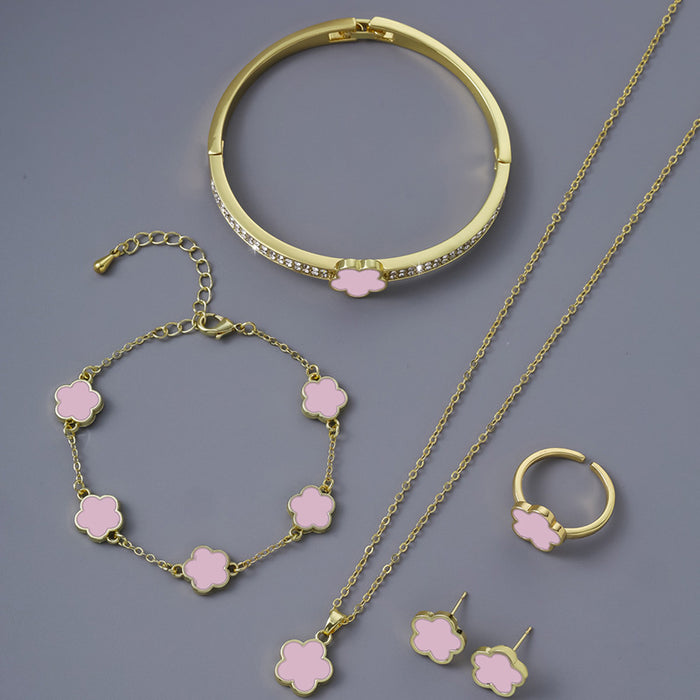 Wholesale Alloy Lucky Five Petal Flower Necklace Five-piece Set JDC-NE-ZhuoM017