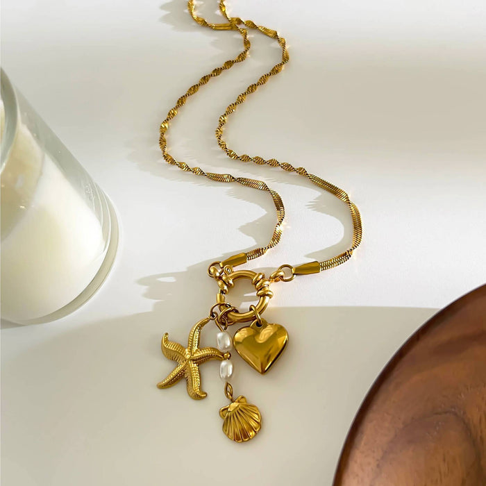 Wholesale Stainless Steel Furnace Vacuum Electroplating Jewelry Gold Pendant Beach Style Zircon Keychain Pendant