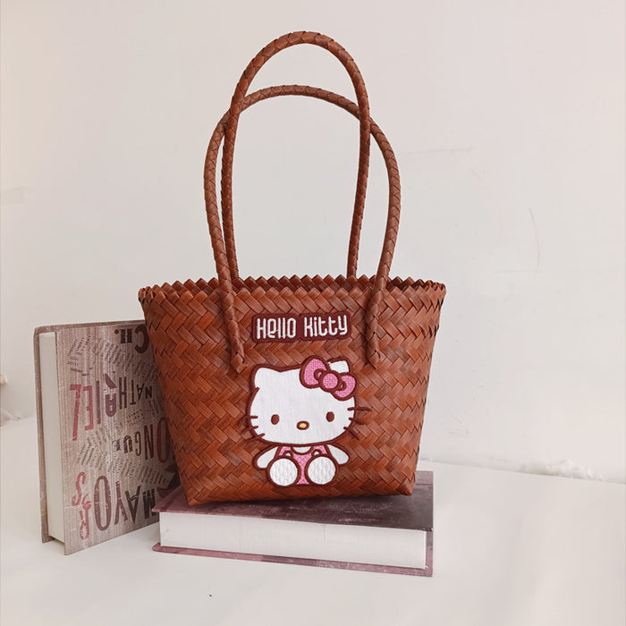Wholesale Cute Cartoon Rags Woven Bag Imitation Straw Woven Bag Seaside Shoulder Handbag
