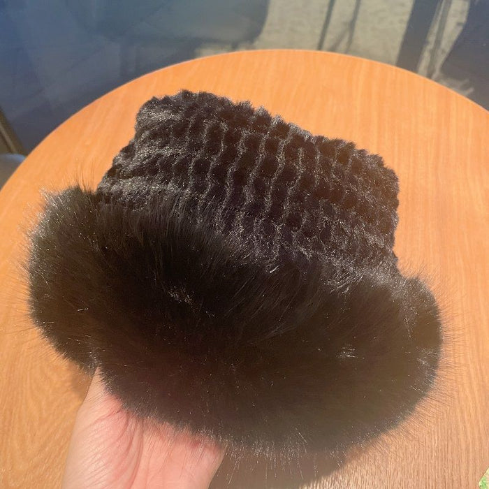 Wholesale Women's Winter Trendy Fleece-lined Warm Fisherman's Hat Raccoon Fur Ear Protection Small Pumpkin-shaped Hat Autumn/winter